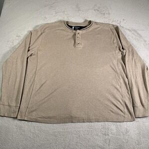 Lanesboro Shirt Mens XL Beige Pima Cotton Long Sleeve Henley Tagless Casual Tee